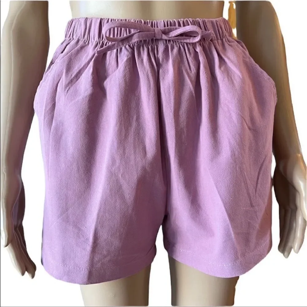 High waist cotton shorts elastic string waist color lavender Barbie core NWOT